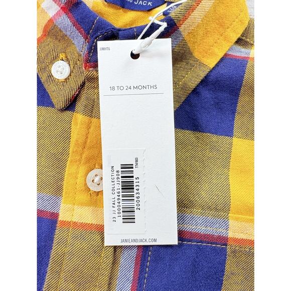 Janie and Jack Golden Glow Plaid Flannel Shirt Top Cotton Size 18-24 Months - Picture 2 of 4